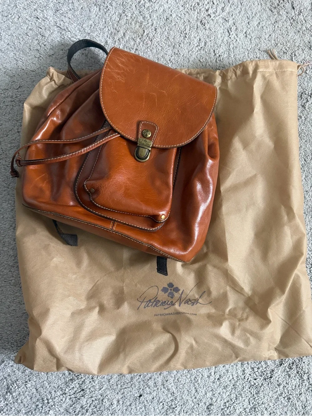 Patricia Nash Cognac/Brown Leather Backpack with Brass Clasp